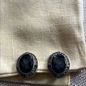 Black and Silver Cameo Earrings